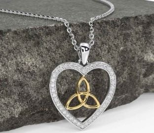 Diamond Gold Silver Celtic Trinity Knot Necklace