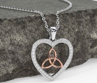 Diamond White Rose Gold Celtic Trinity Knot Necklace