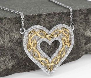 Diamond Gold Silver Celtic Heart Necklace