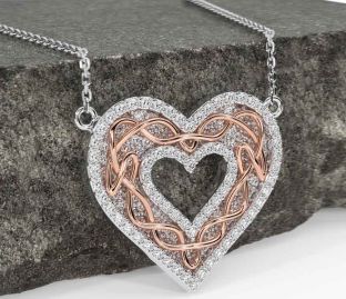 Diamond White Rose Gold Celtic Heart Necklace