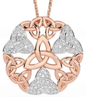 Diamond Rose Gold Silver Celtic Trinity Knot Necklace