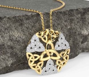 Diamond Gold Silver Celtic Trinity Knot Necklace