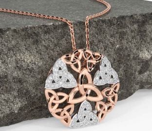 Diamond White Rose Gold Celtic Trinity Knot Necklace