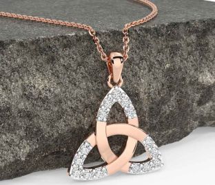 Diamond Rose Gold Silver Celtic Trinity Knot Necklace