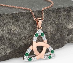 Diamond Emerald Rose Gold Silver Celtic Trinity Knot Necklace