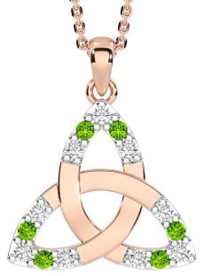 Diamond Peridot Rose Gold Silver Celtic Trinity Knot Necklace