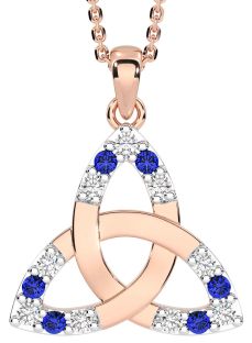 Diamond Sapphire Rose Gold Silver Celtic Trinity Knot Necklace