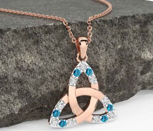 Diamond Topaz Rose Gold Silver Celtic Trinity Knot Necklace