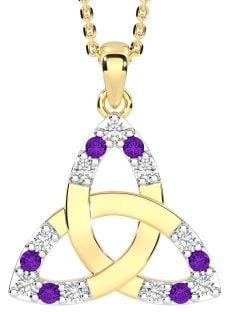 Diamond Amethyst Gold Silver Celtic Trinity Knot Necklace