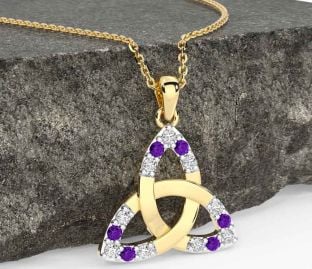 Diamond Amethyst Gold Silver Celtic Trinity Knot Necklace