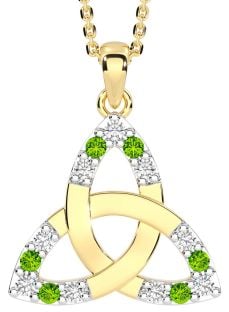 Diamond Peridot Gold Silver Celtic Trinity Knot Necklace