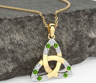 Diamond Peridot Gold Silver Celtic Trinity Knot Necklace