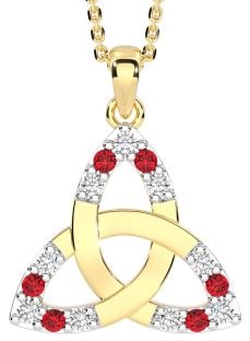 Diamond Ruby Gold Silver Celtic Trinity Knot Necklace