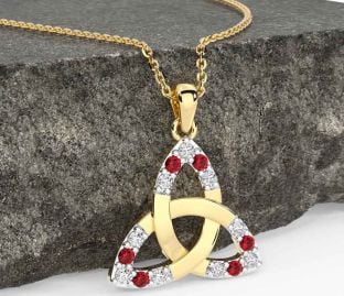 Diamond Ruby Gold Silver Celtic Trinity Knot Necklace