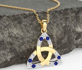 Diamond Sapphire Gold Silver Celtic Trinity Knot Necklace