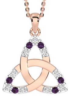 Diamond Alexandrite Rose Gold Celtic Trinity Knot Necklace