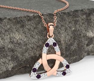 Diamond Alexandrite Rose Gold Celtic Trinity Knot Necklace