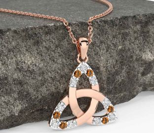 Diamond Citrine Rose Gold Celtic Trinity Knot Necklace