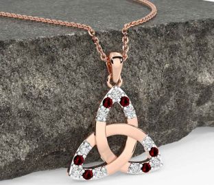 Diamond Garnet Rose Gold Celtic Trinity Knot Necklace