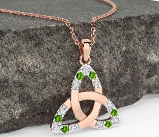 Diamond Peridot Rose Gold Celtic Trinity Knot Necklace