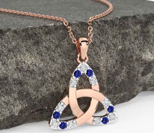 Diamond Sapphire Rose Gold Celtic Trinity Knot Necklace