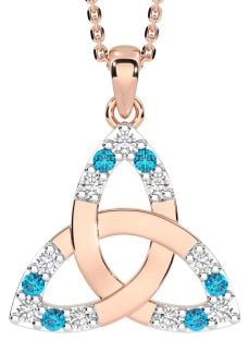 Diamond Topaz Rose Gold Celtic Trinity Knot Necklace