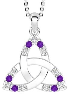 Diamond Amethyst Silver Celtic Trinity Knot Necklace