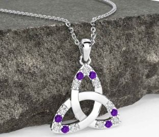 Diamond Amethyst Silver Celtic Trinity Knot Necklace
