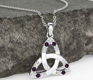 Diamond Alexandrite Silver Celtic Trinity Knot Necklace