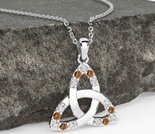 Diamond Citrine Silver Celtic Trinity Knot Necklace