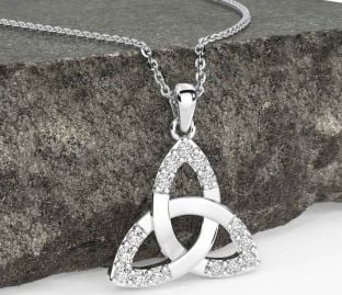 Diamond Silver Celtic Trinity Knot Necklace