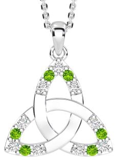 Diamond Peridot Silver Celtic Trinity Knot Necklace