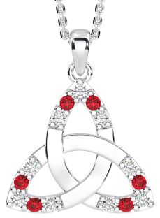 Diamond Ruby Silver Celtic Trinity Knot Necklace