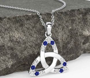 Diamond Sapphire Silver Celtic Trinity Knot Necklace