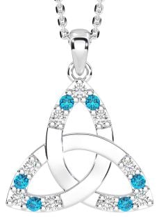 Diamond Topaz Silver Celtic Trinity Knot Necklace