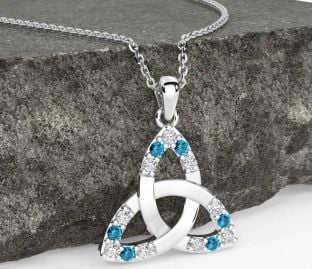 Diamond Topaz Silver Celtic Trinity Knot Necklace