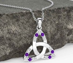 Diamond Amethyst White Gold Celtic Trinity Knot Necklace
