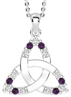 Diamond Alexandrite White Gold Celtic Trinity Knot Necklace