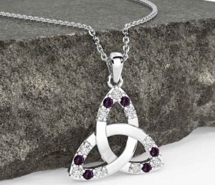 Diamond Alexandrite White Gold Celtic Trinity Knot Necklace