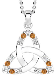 Diamond Citrine White Gold Celtic Trinity Knot Necklace