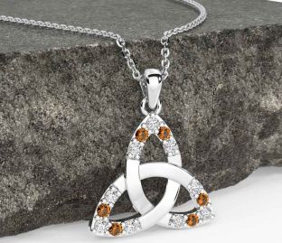 Diamond Citrine White Gold Celtic Trinity Knot Necklace