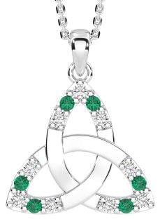 Diamond Emerald White Gold Celtic Trinity Knot Necklace