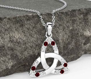 Diamond Garnet White Gold Celtic Trinity Knot Necklace