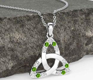 Diamond Peridot White Gold Celtic Trinity Knot Necklace
