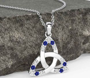 Diamond Sapphire White Gold Celtic Trinity Knot Necklace