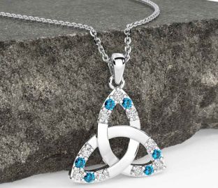 Diamond Topaz White Gold Celtic Trinity Knot Necklace
