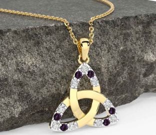 Diamond Alexandrite Gold Celtic Trinity Knot Necklace