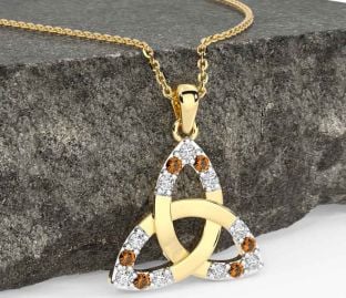 Diamond Citrine Gold Celtic Trinity Knot Necklace