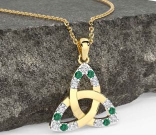 Diamond Emerald Gold Celtic Trinity Knot Necklace