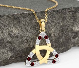 Diamond Garnet Gold Celtic Trinity Knot Necklace